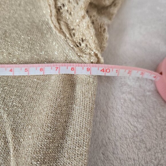 Y2K Mango Gold Glitter Knit Cardigan Crochet Short Sleeves Button Front size M - Picture 9 of 10